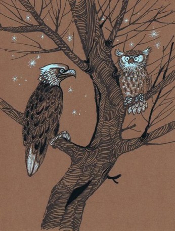 Untitled (Eagle and owl), illustration