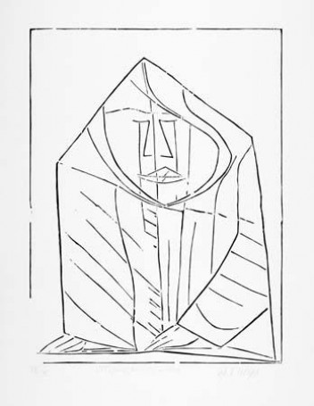 Jerzy Panek, „Obłąkana kobieta w oknie”, drzeworyt, 64,5 x 49cm, 1960/1991