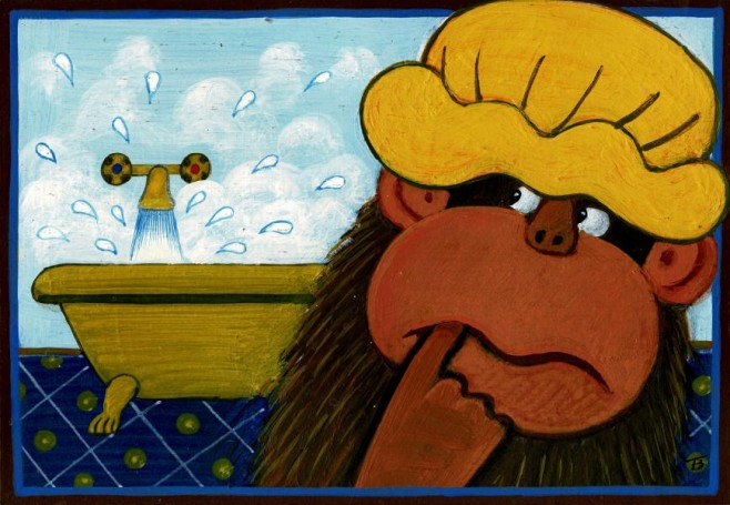 'Małpa w kąpieli', A. Fredro - ilustracja do czasopisma 'Miś'