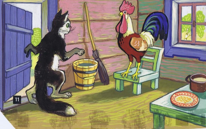 Tale of cat, rooster and sly fox