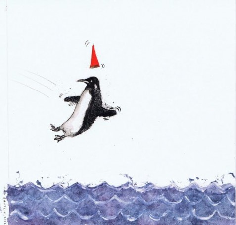 Pingwinek skaczący do wody