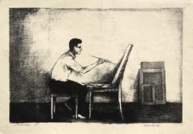 Malarz, 1955, litografia, papier, 19x29 cm
