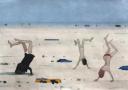 Chłopcy na plaży 1999, akwarela, papier, 52x75cm